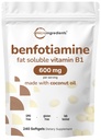 Micro Ingredients Vitamin B1 Benfotiamine 600mg Per Serving, 240 Coconut Oil Softgels | Bioavailable B Vitamins Supplement, konverterad till aktiv tiamin | Non-GMO, Soy Free