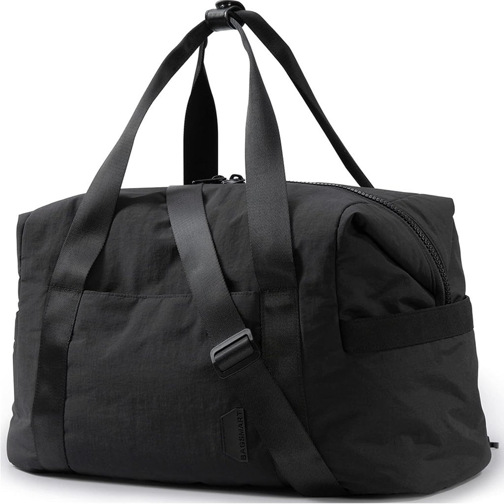 BAGSMART Gym Bag för kvinnor, bär på Weekender Overnight Bag, Travel Duffel Bags med Trolley Sleeve, Personal Item Travel Bag Tote Bag Workout Dance Bag (Black,Medium)