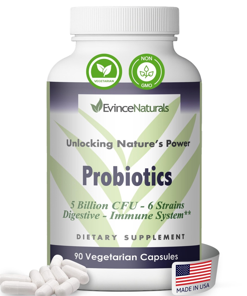 Probiotiska och prebiotiska tillskott - 6 stammar av intensiv regenerativ probiotika för män och kvinnor 5 miljarder CFU - tarm, inflammation, immunitet och matsmältningsstöd - Digestive Supplement, 90 kapslar