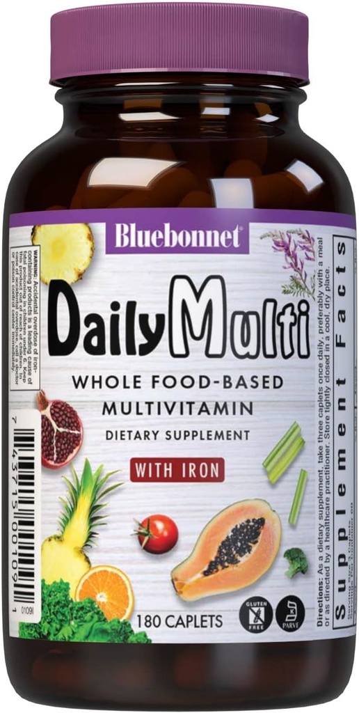 Bluebonnet Nutrition Super Earth MultiNutrient Formel (med järn), för Daily Nutritional Support, Gluten-Free, Kosher Certified, Dairy Free, Vegetarian Friendly, 60 Servings, Green, 180 Count