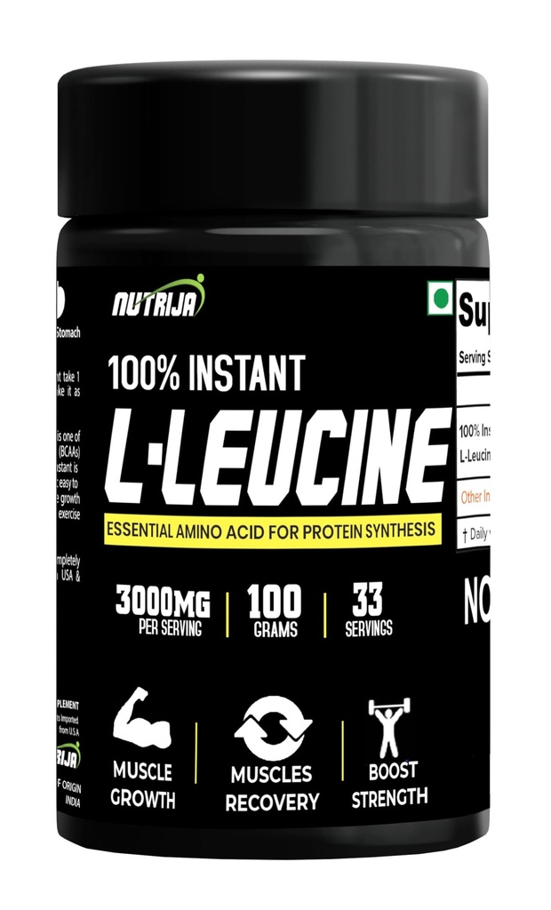 Instant L-Leucine Powder -100% Pure & USP Grade | Upplöser snabbare, snabb absorption, bättre biotillgänglighet | Muskeltillväxt och återhämtning