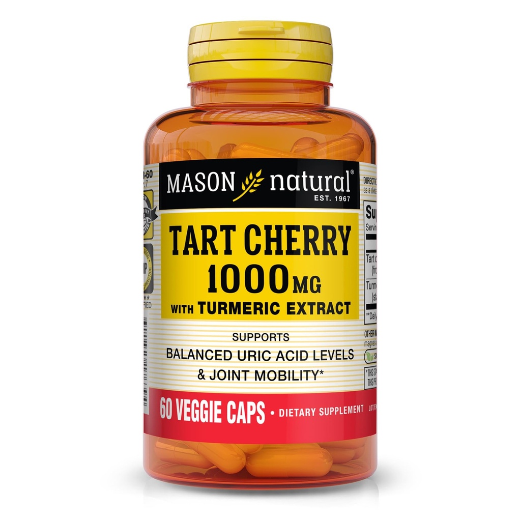 MASON NATURAL 1000mg Tart Cherry Extract med standardiserad gurkmeja, 60 dagars leveranskapslar för gemensamt stöd
