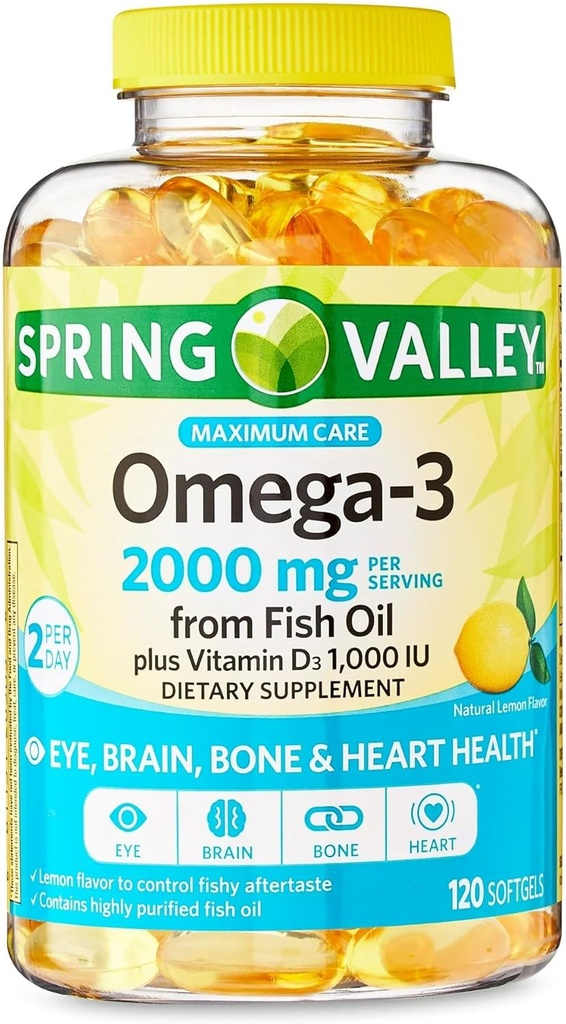 Convergence Maximum Care Omega-3 från Fish Oil Eye Brain Bone & Heart Health Dietary Supplement Softgels, 2000 mg, 120 Count