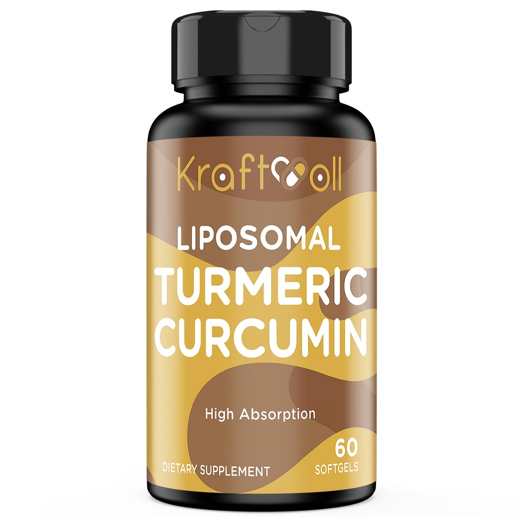 Liposomal gurkmeja Curcumin Supplement 2200 mg med Black Pepper Extract 15 mg för hög absorption och gemensam funktion, 60 Softgels för vuxna