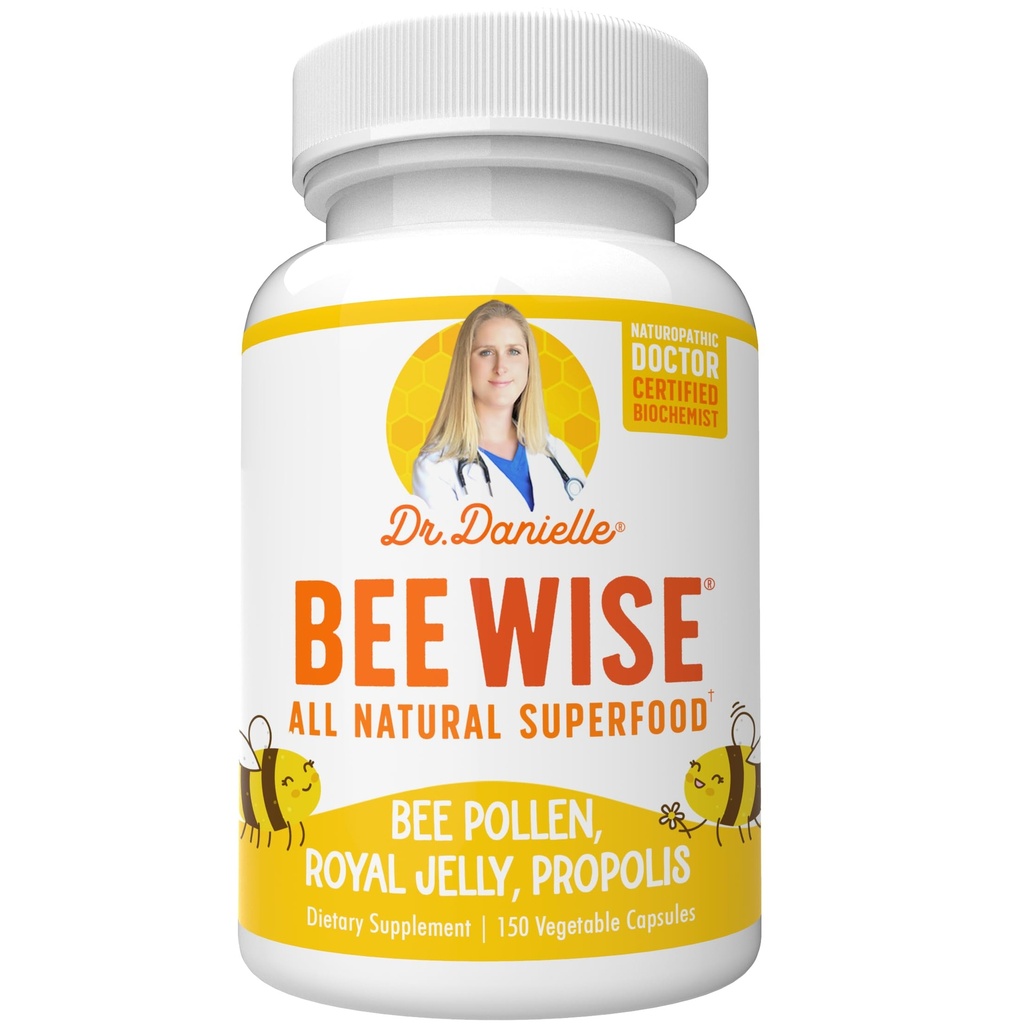 Dr Danielle's Bee Wise - Bee Pollen Supplement - Bee Well med Royal Jelly, Propolis, Beepollen i 4 Daily Bee Pollen kapslar