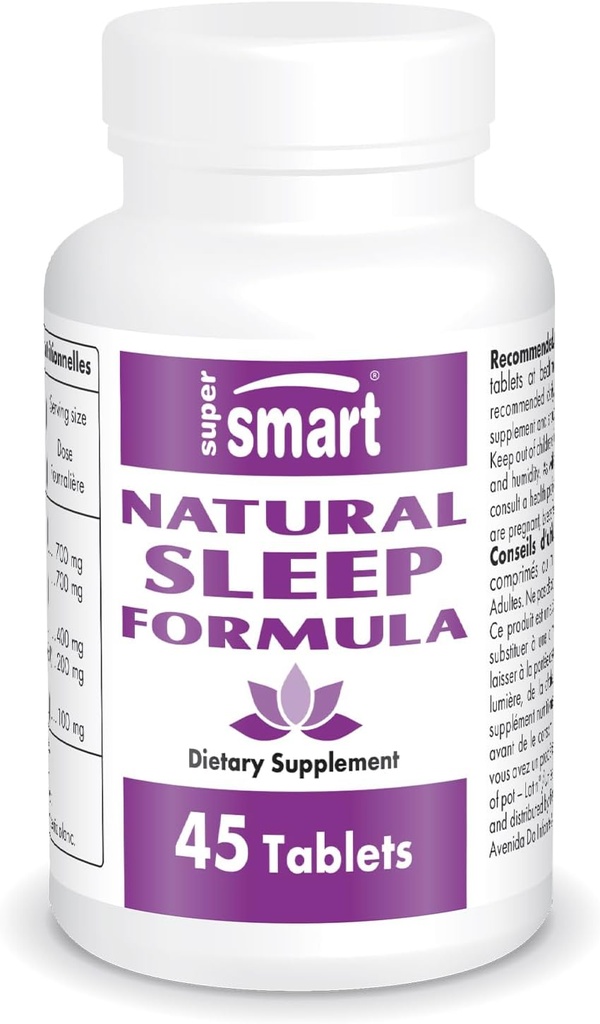 SuperSmart - Natural Sleep Formel (Avancerad Formel) - med L-Tryptophan, Valerian Root, Hop, Eschscholzia Californica - Herbal Supplement | Non-GMO & Gluten Free - 45 tabletter