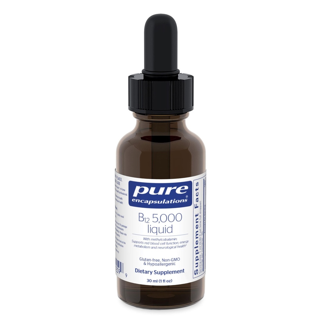 Rena inkapslingar B12 5 000 flytande - Vitamin B12 Methylcobalamin Supplement för att stödja energi, nervhälsa, kognitiv funktion och blodceller * - flytande droppar - 1 Fl Oz