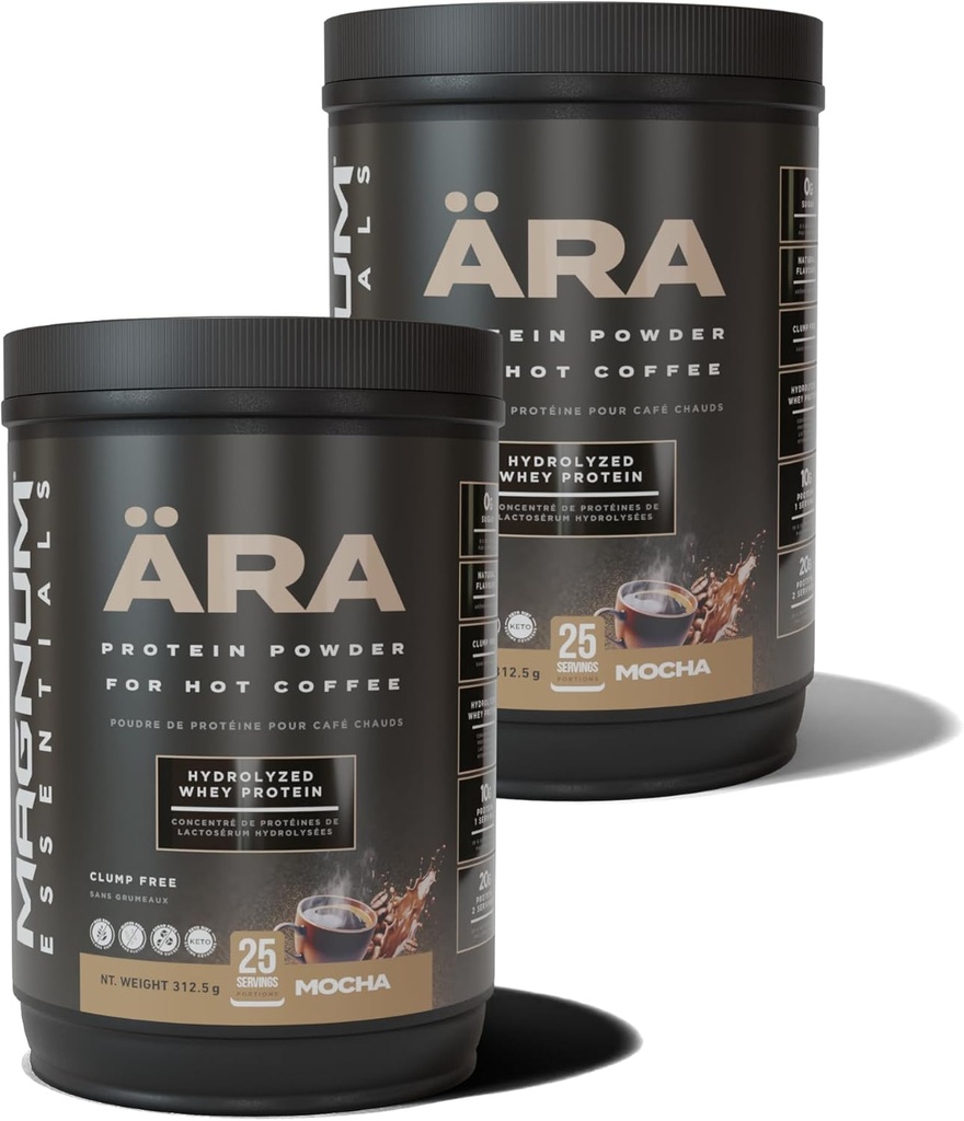 Ara Mocha High Protein Powder Tub för Hot & Cold Coffee, Tea, Drinks - Sugar-Free, Clump-Free - 20g Upplöser Smoothly i Hot Drinks, 325g (2 Pack)