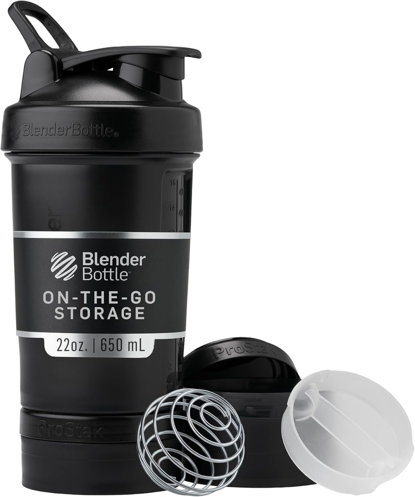 BlenderBottle Shaker Bottle med Pill Organizer och lagring för Protein Powder, Classic V2 ProStak System, 22-Ounce, Midnight Black