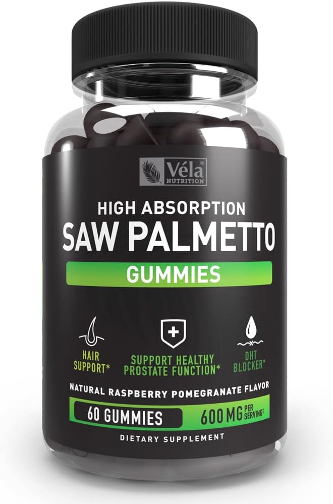 Såg Palmetto Gummies Komplex för män och kvinnor | Hårtillväxt Supplement | Urinary Function Support, Prostate Function Support | DHT Blocker | 60 Gummies