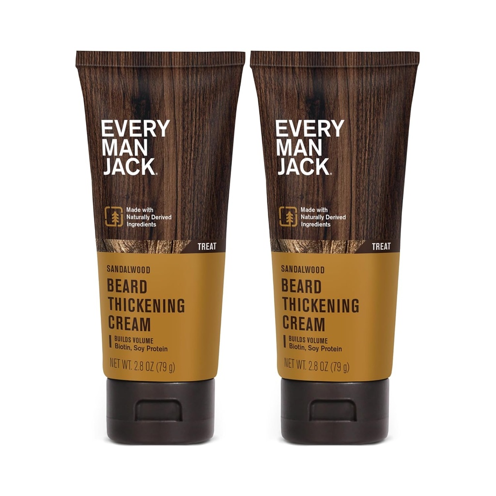 Varje man Jack skäggförtjockning Cream - Stärker, tjocknar, näringsskägg - Lätt Sandalwood Scent - Tillverkad med naturligt härledda ingredienser som Biotin, Vitamin B6, Soy Protein - 2.8oz - 2 Pack