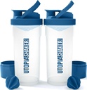 Utopia Home Shaker Bottle 2 Pack - 24 Ounce Plastic Protein eller Cocktail Shaker Bottle för Pre & Post träning med Twist & Lock Protein Box Storage (Clear/Navy)