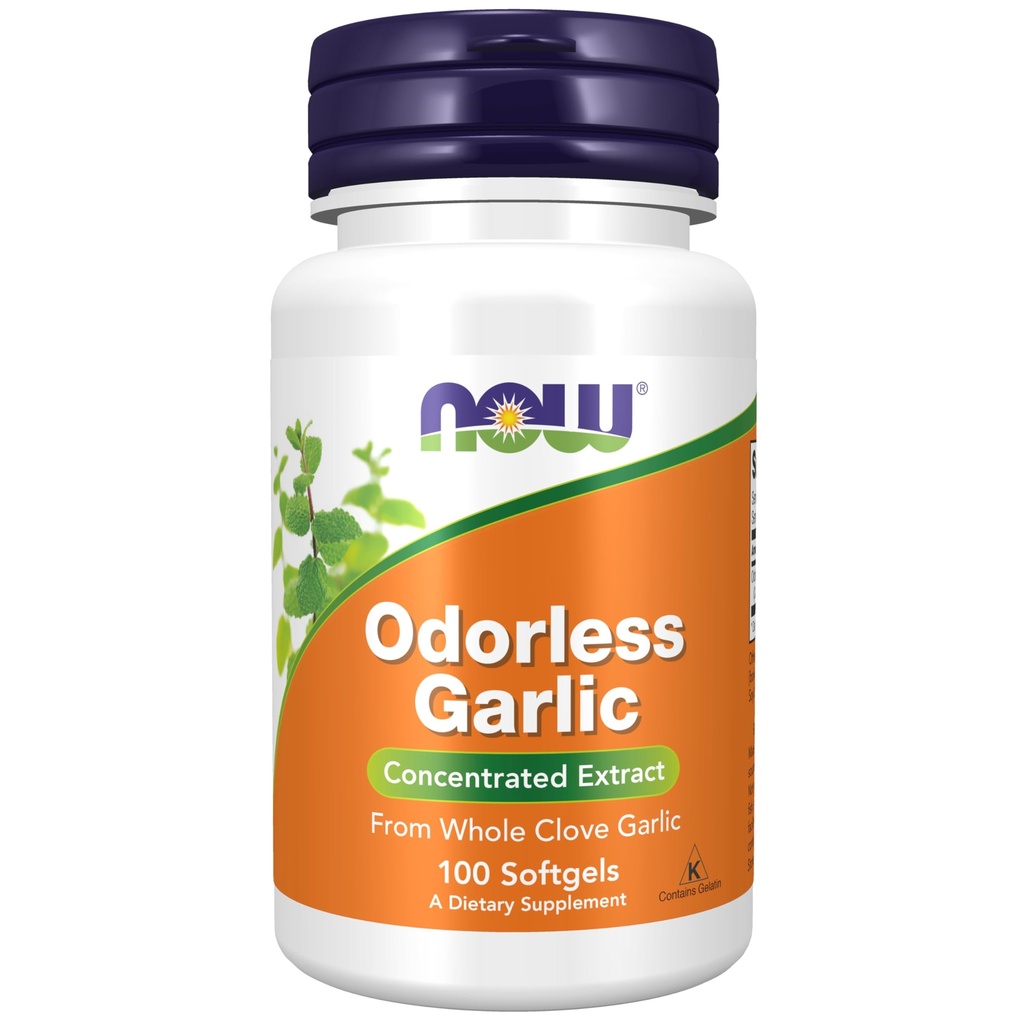 NOW Foods Supplements, Odorless Garlic (Allium sativum), Koncentrerad extrakt, 100 Softgels