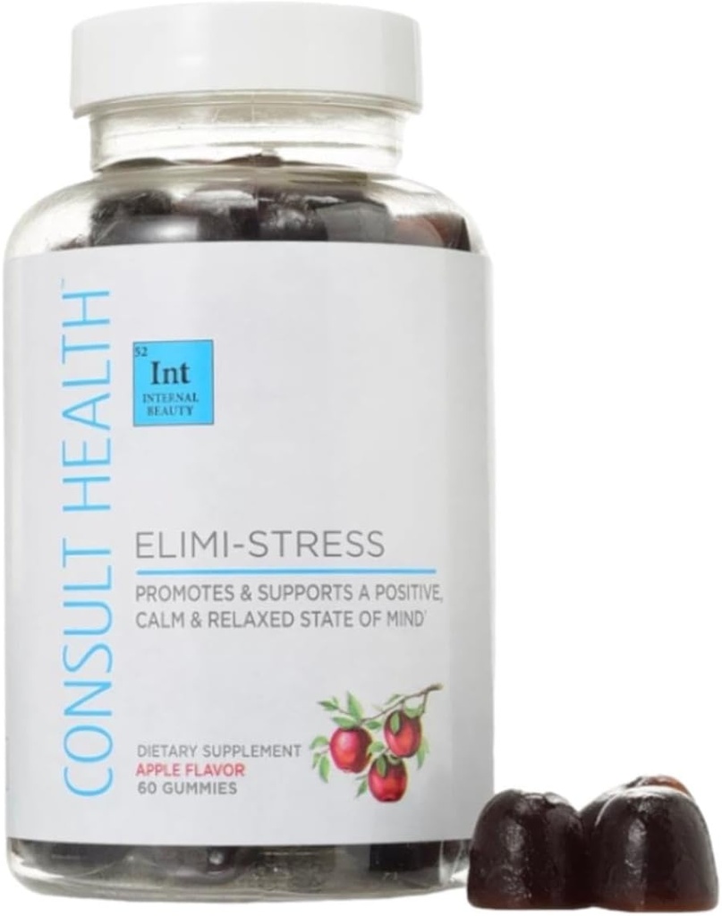 Konsulthälsa - ELIMI-Stress Vegan Gummies - Stress Relief Supplement - Minska trötthet - Naturlig Apple smak - Ashwagandha Root & Leaf Extract -Tumeric Extract - Koffeinfri - 60 Count