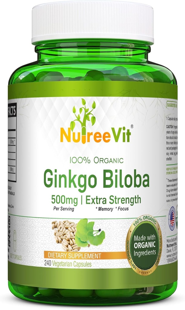 NutreeVit Ginkgo Biloba Herbal Supplement Capsules (240 greve)
