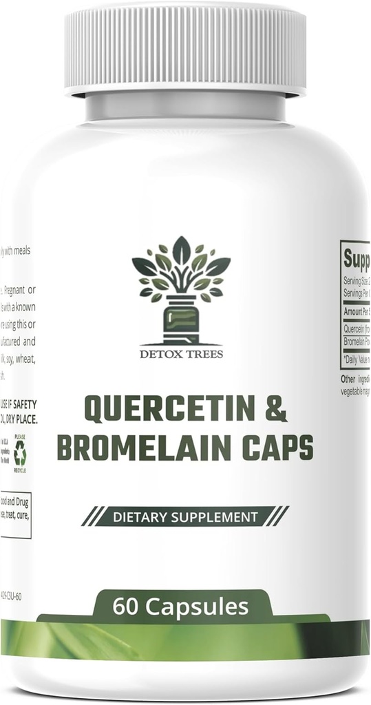 1000mg Quercetin, 200mg Bromelain Complex - Immun Support, Seasonal Allergy & Respiratory Health Supplement - Vegan, Non-GMO, 60 kapslar