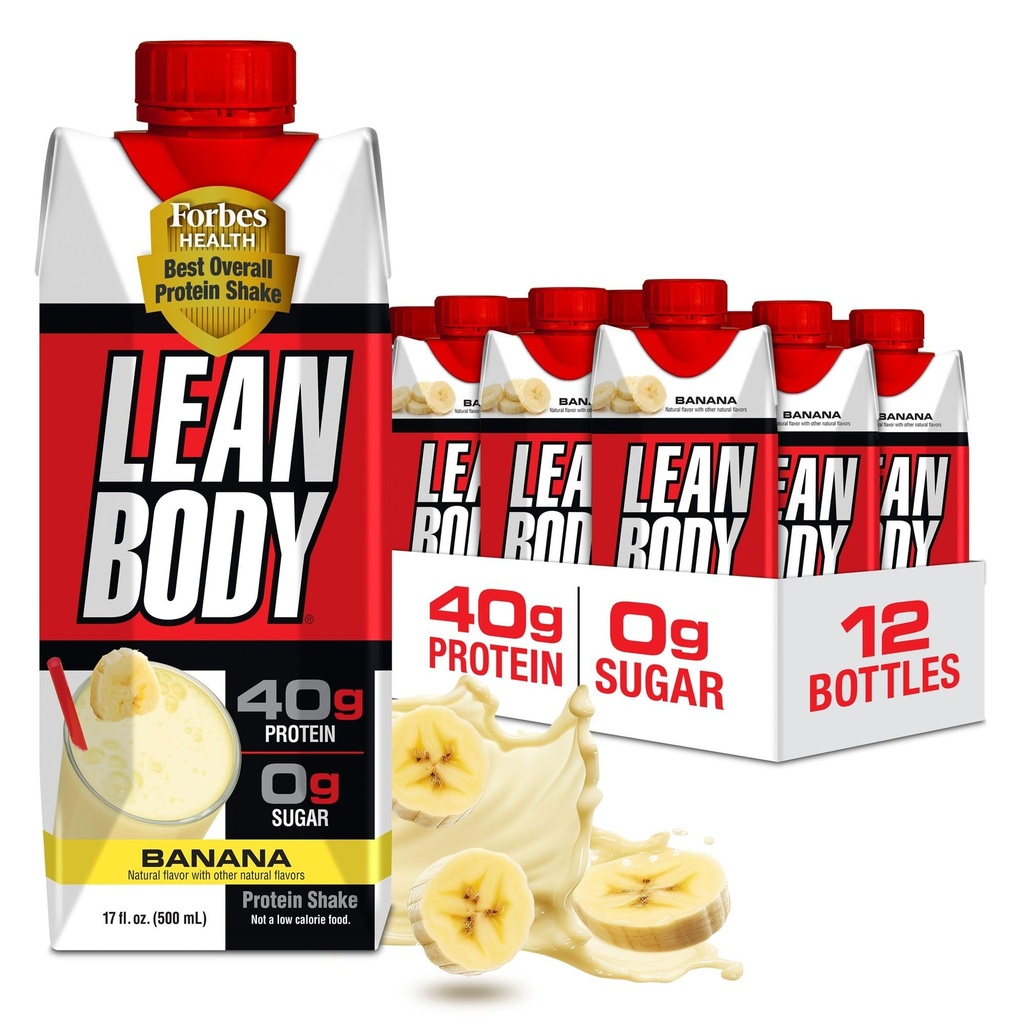 Lean Body Ready-to-Drink Banana Protein Shake, 40g Protein, Whey Blend, 0 Sugar, Gluten Free, 22 Vitaminer & Minerals, 17 Ounce (Recyclable Carton & Lid - Pack av 12) LABRADA