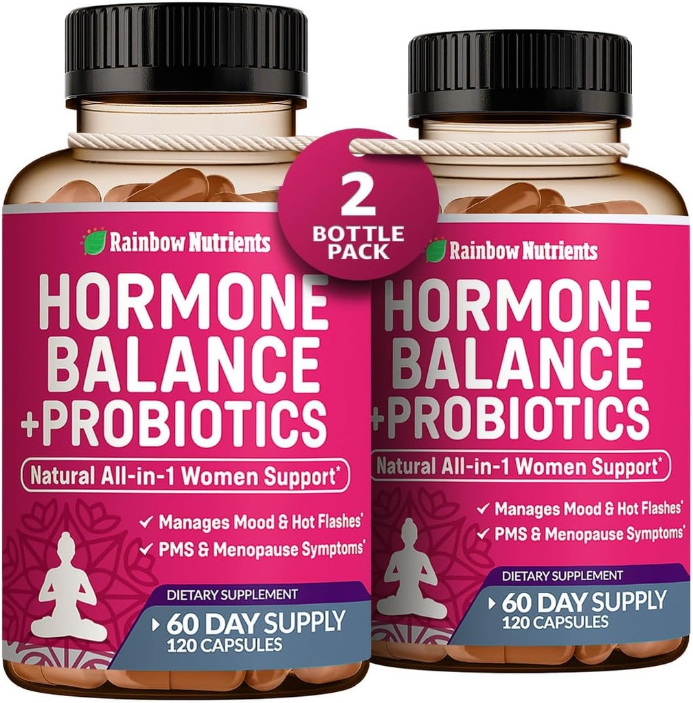 (2 Pack) Hormonbalans + Probiotika för kvinnor (3450mg) Naturlig lättnad för klimakteriet, Hot Flashes, PMS, Bloating | 4:1 Chasteberry, Dong Quai, Black Cohosh | Non GMO | 240 V kapslar