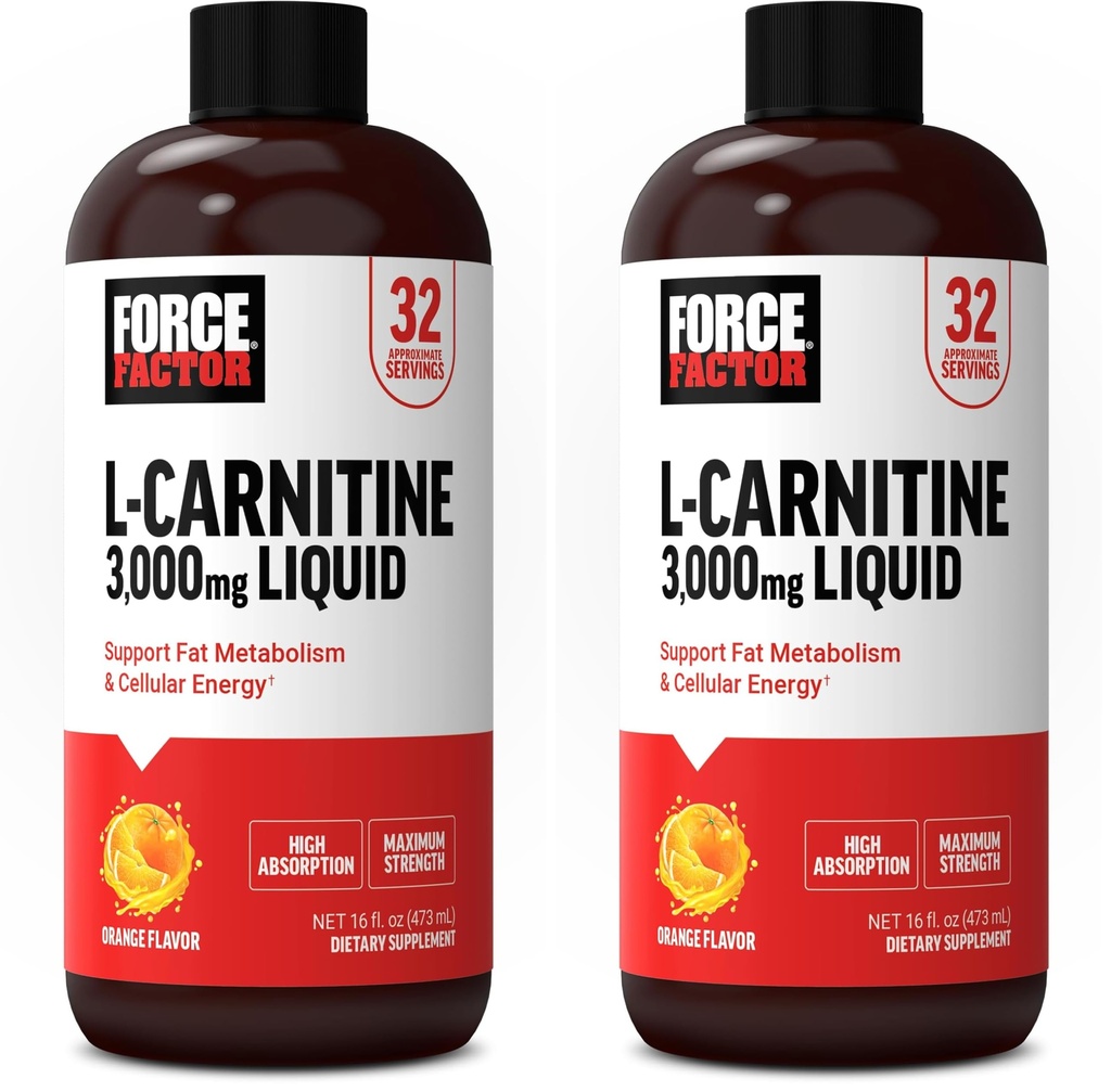 Force Factor L Carnitine Supplement, Liquid L-Carnitine 3000 mg för att hjälpa till att vrida fett i energi, stödja muskelåterhämtning och öka cellulär energi, maximal styrka, icke-GMO, orange smak, 16 Oz.