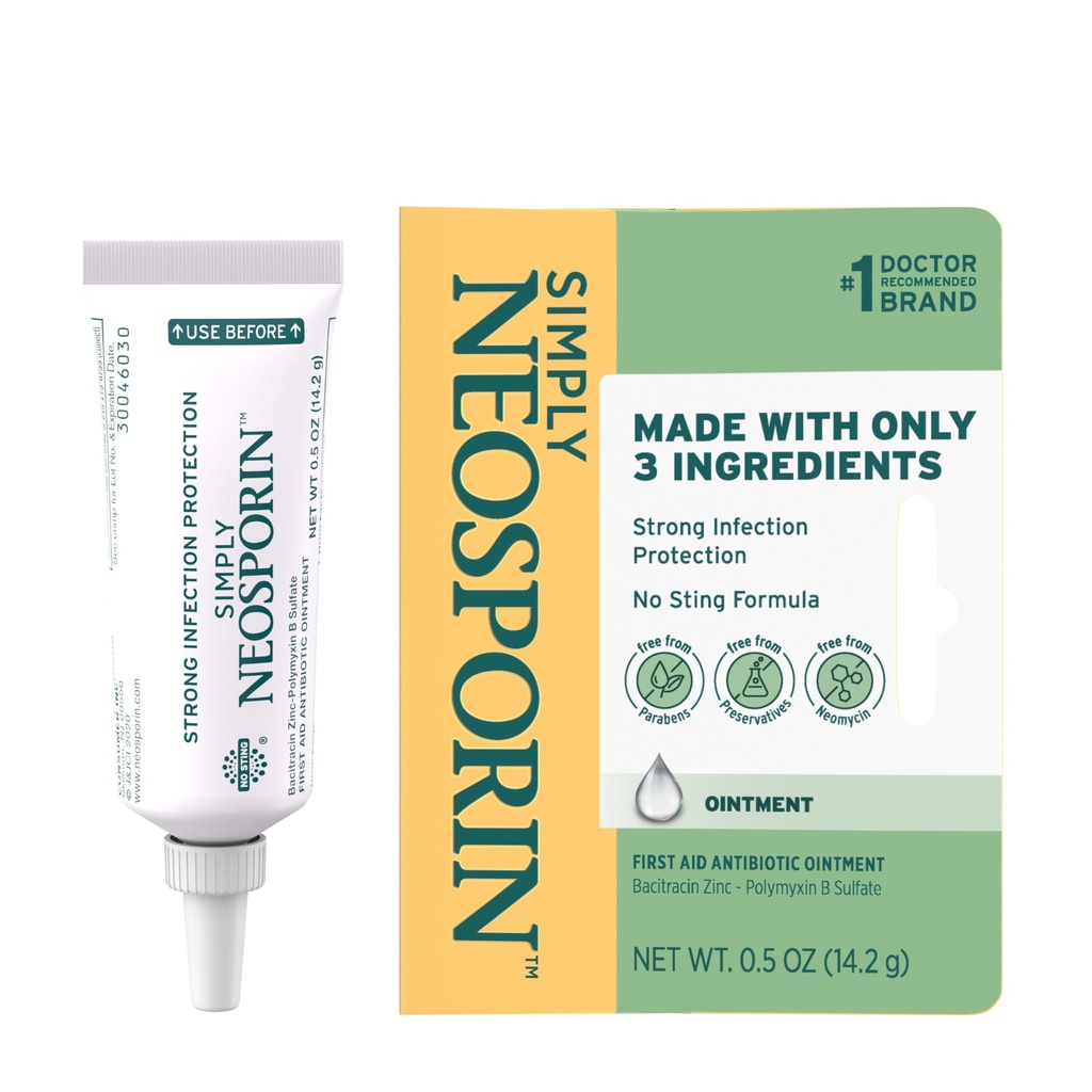 Neosporin Formel 3-Ingredient First Aid Antibiotic Ointment and Wound Care Treatment med Bacitracin Zinc och Polymyxin B Sulfate, Preservative-, Paraben- och Neomycin-Free, 0,5 oz