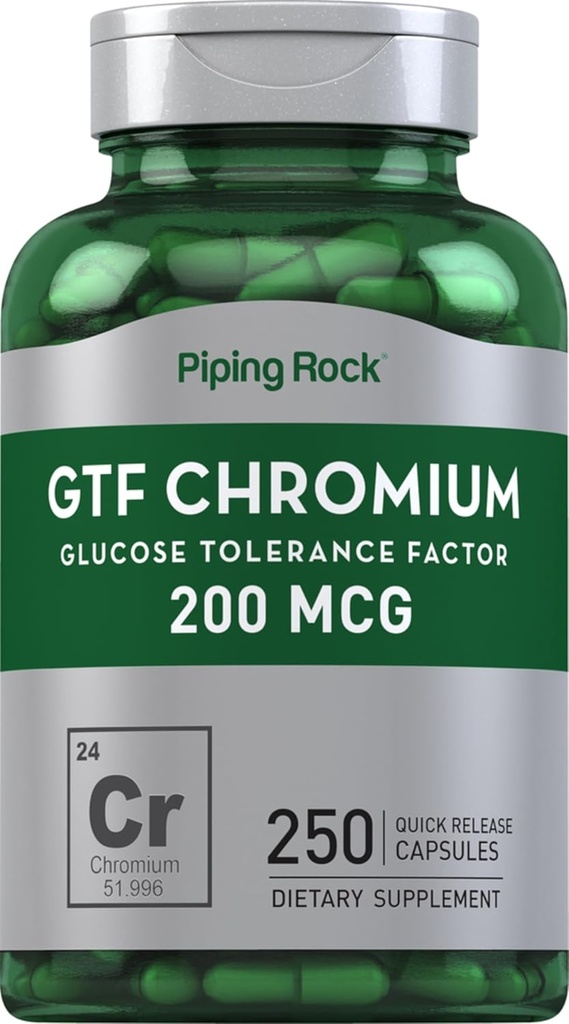 Piping Rock GTF Chromium 200 mcg | 250 kapslar | Glukostoleransfaktorförsörjning | Non-GMO & Gluten Free