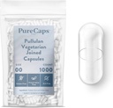 PureCaps USA - Empty Vegetarian Vegan Pullulan Pill Capsules Storlek 00 | 1.000 Joined Pills | Clear | Non-GMO Certified | SLS, Gluten, Preservative Free