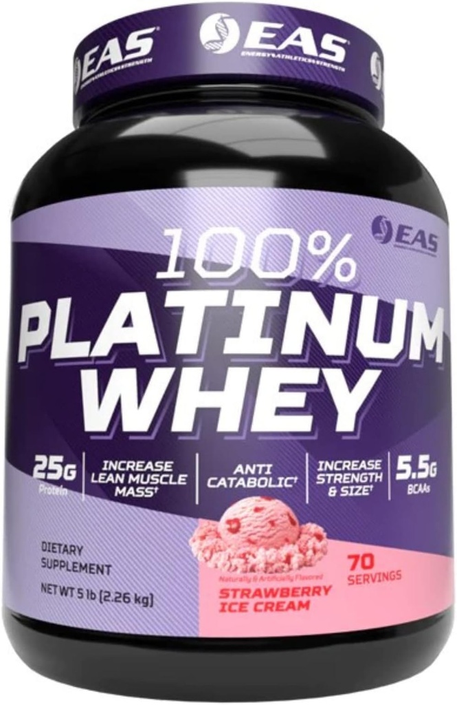 Experimentella och tillämpade vetenskaper 100% Platinum | 3 Ultra-Platinum Whey Proteins | Öka storlek och styrka | 25g Protein, 5,5 g BCAAs | 5 pund (Strawberry Ice Cream)
