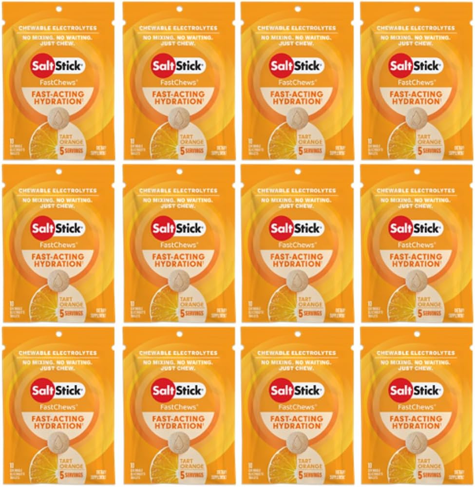 SaltStick Electrolyte FastChews - 120 greve Orange smak - Electrolyte tabletter för Hydration, Salt Tabs - 10 greve (12)