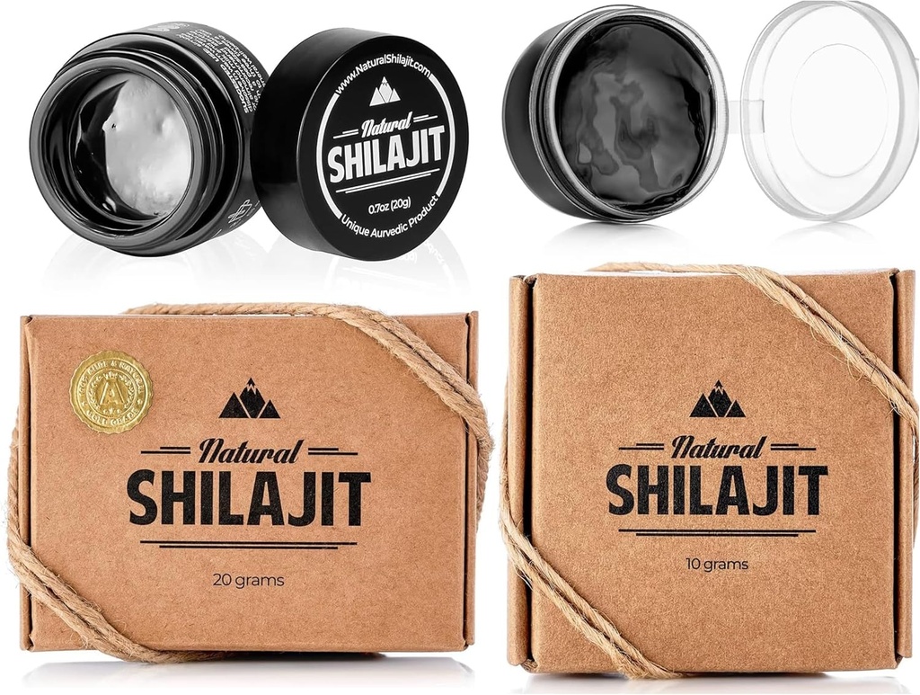 NATURAL SHILAJIT Resin - Shilajit Supplement med Fulvic Acid & Trace Minerals, Plant Based Nutrients for Energy, Immune Support & Vitality - 20 Gram & 10 Gram