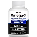 Fiskolja Omega 3 (4000mg), 180 Softgels,Omega 3 fettsyra tillskott med EPA & DHA för hjärn- och hjärthälsa *