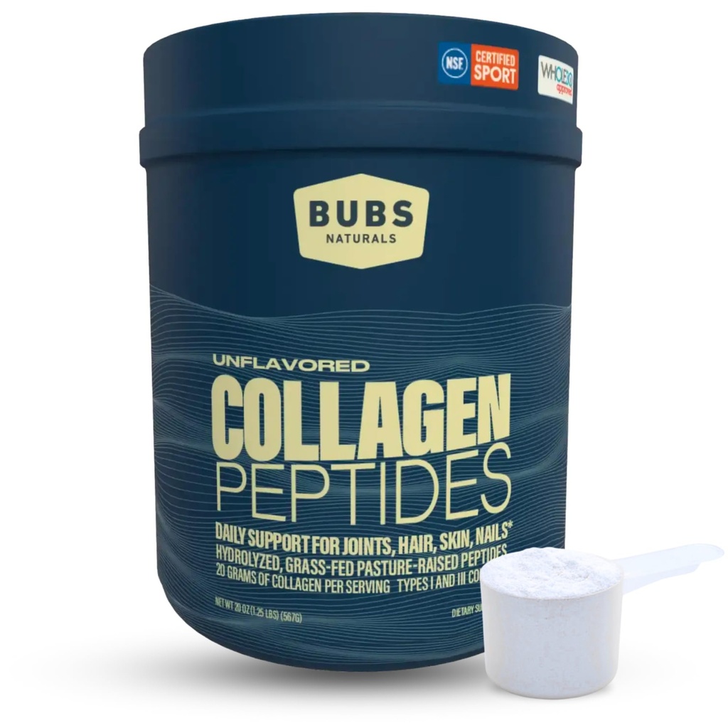 BUBS Naturals Collagen Peptides Powder, Collagen for Women & Men, Hydrolyzed Peptides, Unflavored Pasture Raised Grass Fed, Paleo Keto Friendly, stöder hår hud och gemensam hälsa (20 oz) 28 portioner