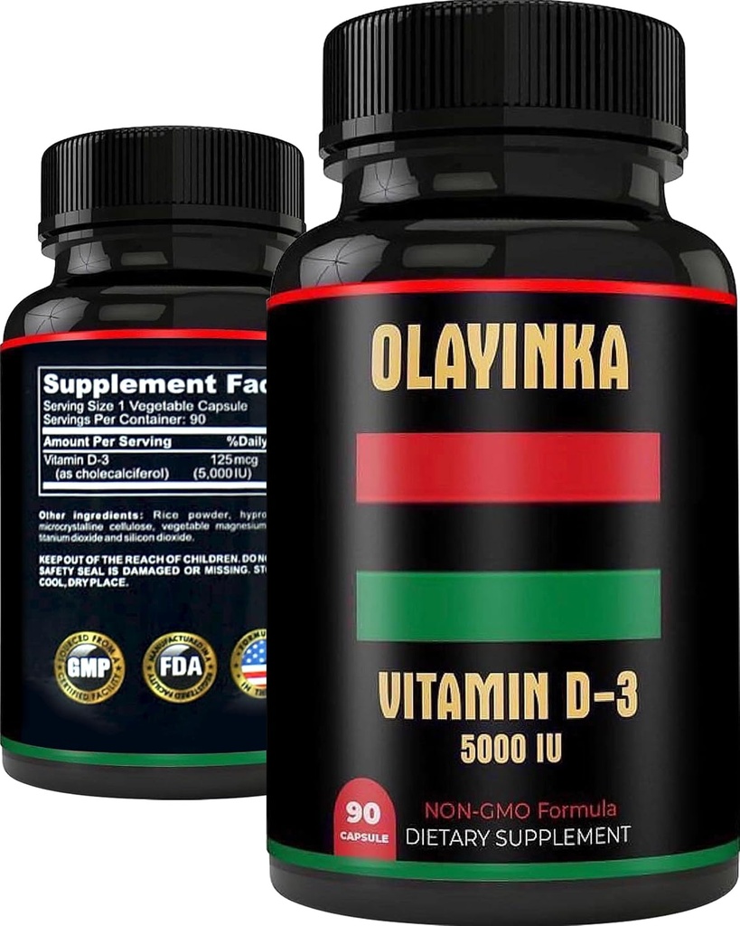 Vitamin D3 5000 IE - 125 mcg Vitamin D3 Kosttillskott för kvinnor och män - Hudhälsa, muskelfunktion och immunitetsstöd - Non-GMO, High Potency Vitamin D3 5000 IE, 3 månaders leverans