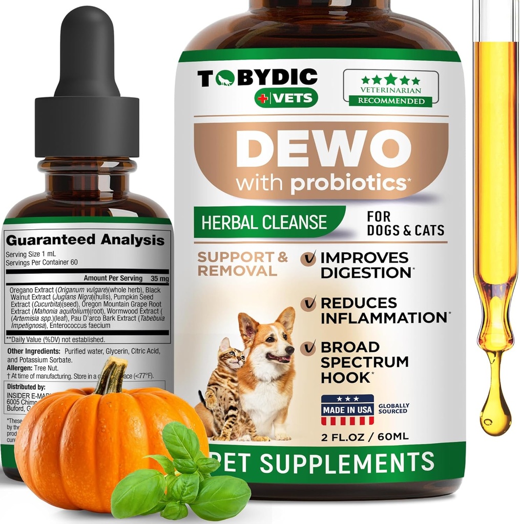 Bredspektrum Herbal Intestinal Defense med probiotikum för katter och hundar - Naturligt stöd hjälper till att ta bort gifter - Supplement Drops - Made in USA