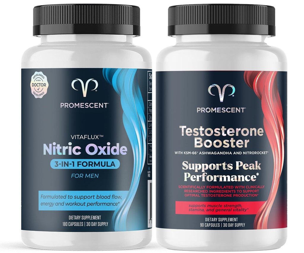 Promescent VitaFLUX Nitric Oxide Supplement, L Arginine l Quality Citrulline Supplements for Men + Testosteron Booster for Men Supplement w/Tongkat Ali (LongJack), KSM-66 Ashwagandha