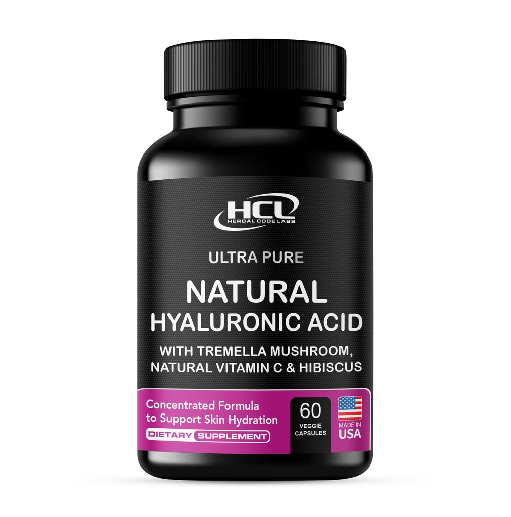 Naturlig Hyaluronsyra Supplement 5X Starkare Hydration Piller från Pure Tremella Mushroom med vitamin C & Hibiscus - Hud Supplement Anti Wrinkle Dietary Capsules - hår spikar vitaminer