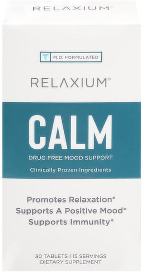 Relaxium Calm, Non-Habit Forming, Stress and Mood Support Supplement, Elevate Mood & Boost Relaxation med Ashwagandha, 5-HTP, GABA, Passion Flower, (30 tabletter, 2 veckors leverans)
