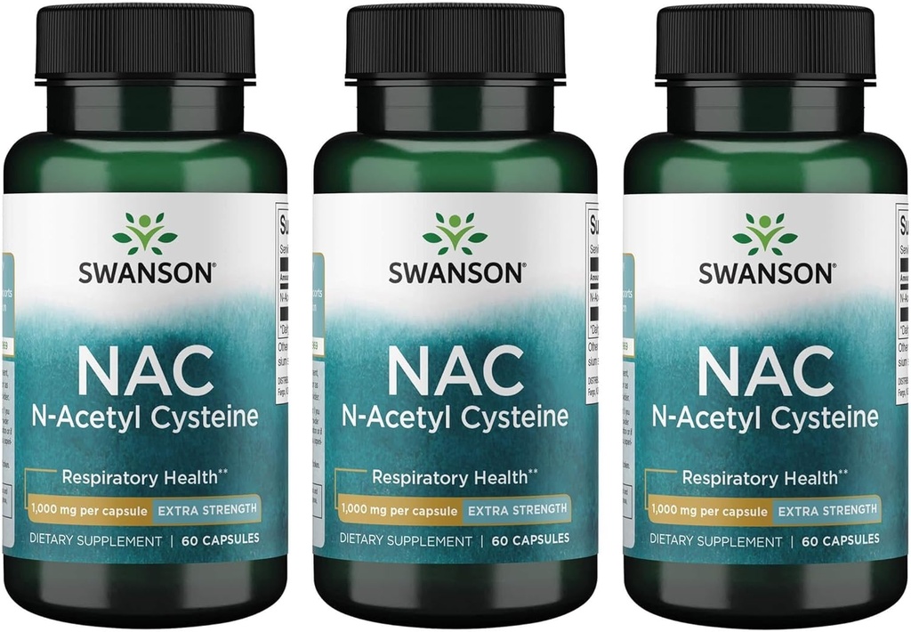 Swanson NAC N-Acetyl Cysteine - Antioxidant Anti-Aging Respiratory Liver Support - Amino Acid Supplement 1000 mg 60 Capsules (3 Pack)