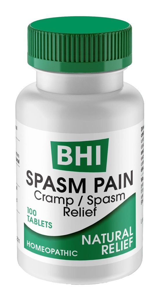 BHI Spasm Natural Relaxer Relief for Menstrual Cramps, Bloating, Aches & Muscle Spasms 5 Aktiva homeopatiska ingredienser lugnar naturligtvis hela kroppen obehag för kvinnor - 100 tabletter