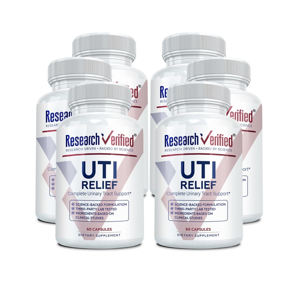 Forskning Verifierad UTI Relief - Urinary Tract Support Supplement - 100% naturlig, Vegan med Lingonberry, Cranberry & D-Mannose - 6 flaska (6 månaders leverans)