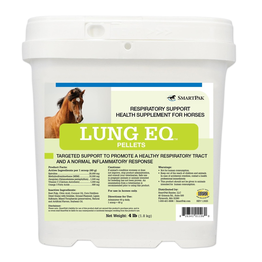 SmartEquine Lung EQ Pellets för andningsstöd | Hästhälsa | Spirulina för hästar med antioxidanter, örter, mineraler | Equine Pellet för andnings- och immunstöd | 4 LB
