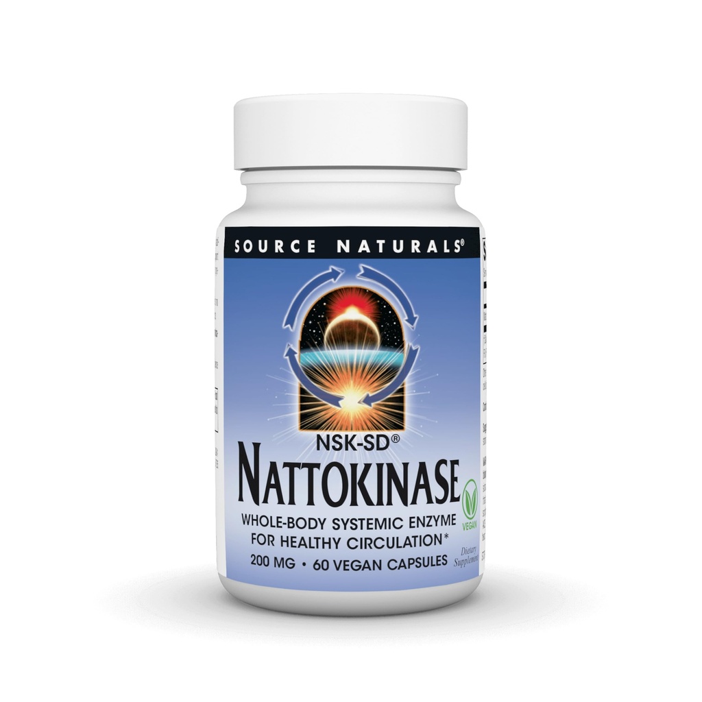Källa Naturals NSK-SD, Nattokinase, Vegetarian Friendly, Whole Body Systemic Enzyme för hälsosam cirkulation *, 200 mg - 60 vegetariska kapslar