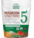 VIGOROUS MOUNTAINS Organic Mushroom Powder Supplement - USDA Certified, Lions Mane & Reishi för Immune Support, Brain Focus, Vegan, Mixes Instantly i Coffee & Smoothies (100g)