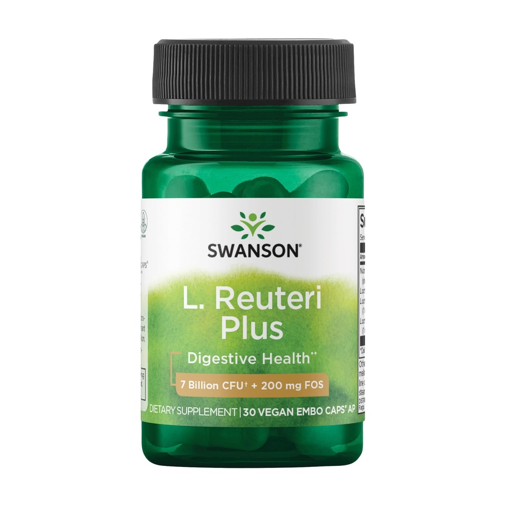 Swanson L. Reuteri Probiotic Plus w/L. Rhamnosus L. Acidophilus & FOS Prebiotic Digestive Support - Främjar Gut Health w/7 Billion CFU per Capsule - (30 Veggie Capsules)