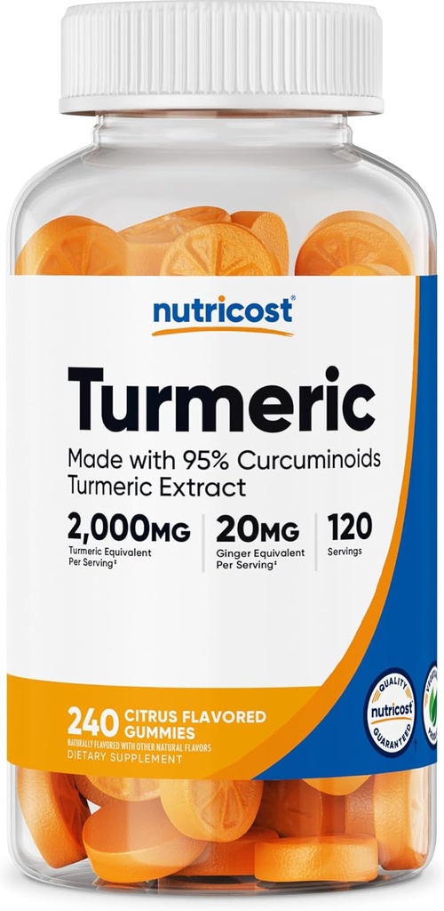 Nutricost Turmeric Gummies (240 Gummies) - Citrus smaksatt, tillverkad med 95% Curcuminoids, 120 portioner, inkluderar Ginger och Black Pepper Extract, Vegetarian, icke-GMO och Gluten Free