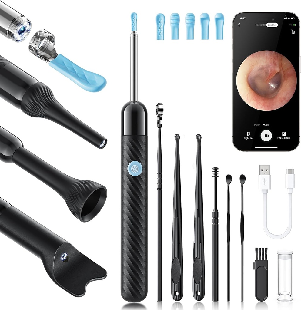 Loyker X6 Ear Wax Removal Tool Camera, Ear Cleaner med kamera, FSA - HSA Store Eligible, 1080P Ear Camera med 6LED Light för Ear / Nes / Troat / Tonsil Stone Examination, Black