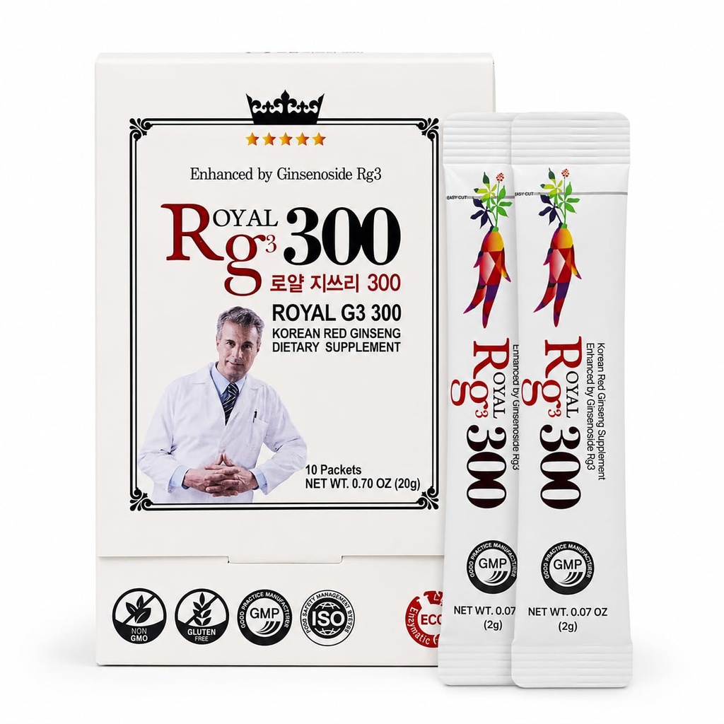RG3 300- Ginsenosides Rg3 Enhanced (Rg3: 50mg/Sachet) Korean Red Panax Ginseng Powder-Made i Korea, 10 Sachets, Rare Ginsenoside