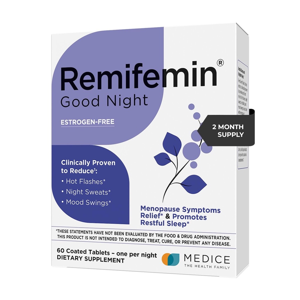Remifemin Good Night - Menopause Symptom Relief & Restful Sleep Support - Kliniskt beprövade ingredienser - Menopause Supplements - Svart Cohosh - Östrogenfri - Tillverkad i Tyskland - 60 tabletter