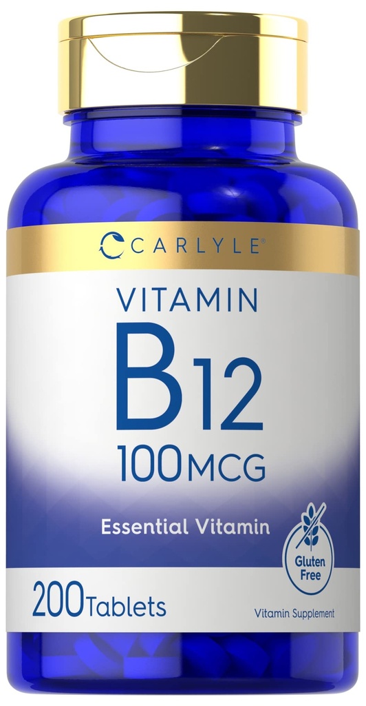 Carlyle Vitamin B12 100mcg | 200 tabletter | Vitamin Supplement | Vegan, icke-GMO och Gluten Free Formel