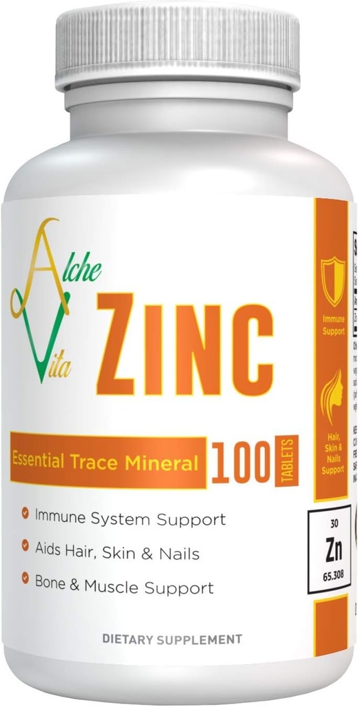AlcheVita Zinc 50mg - Hög biotillgänglighet - Essential Trace Mineral - Tillägg för immunstöd, ben, hud- och muskelstöd