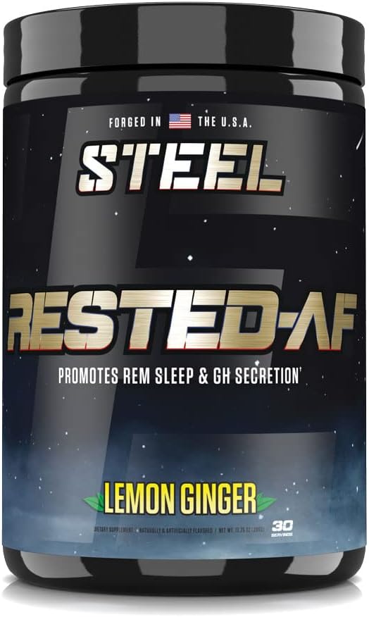 Steel Supplements Rested-AF I Deep Sleep Aid och Muscle Recovery Powder med GABA & Valerian Root Extract | Stress Relief och kognitivt stöd | 30 portioner (Lemon Ginger)